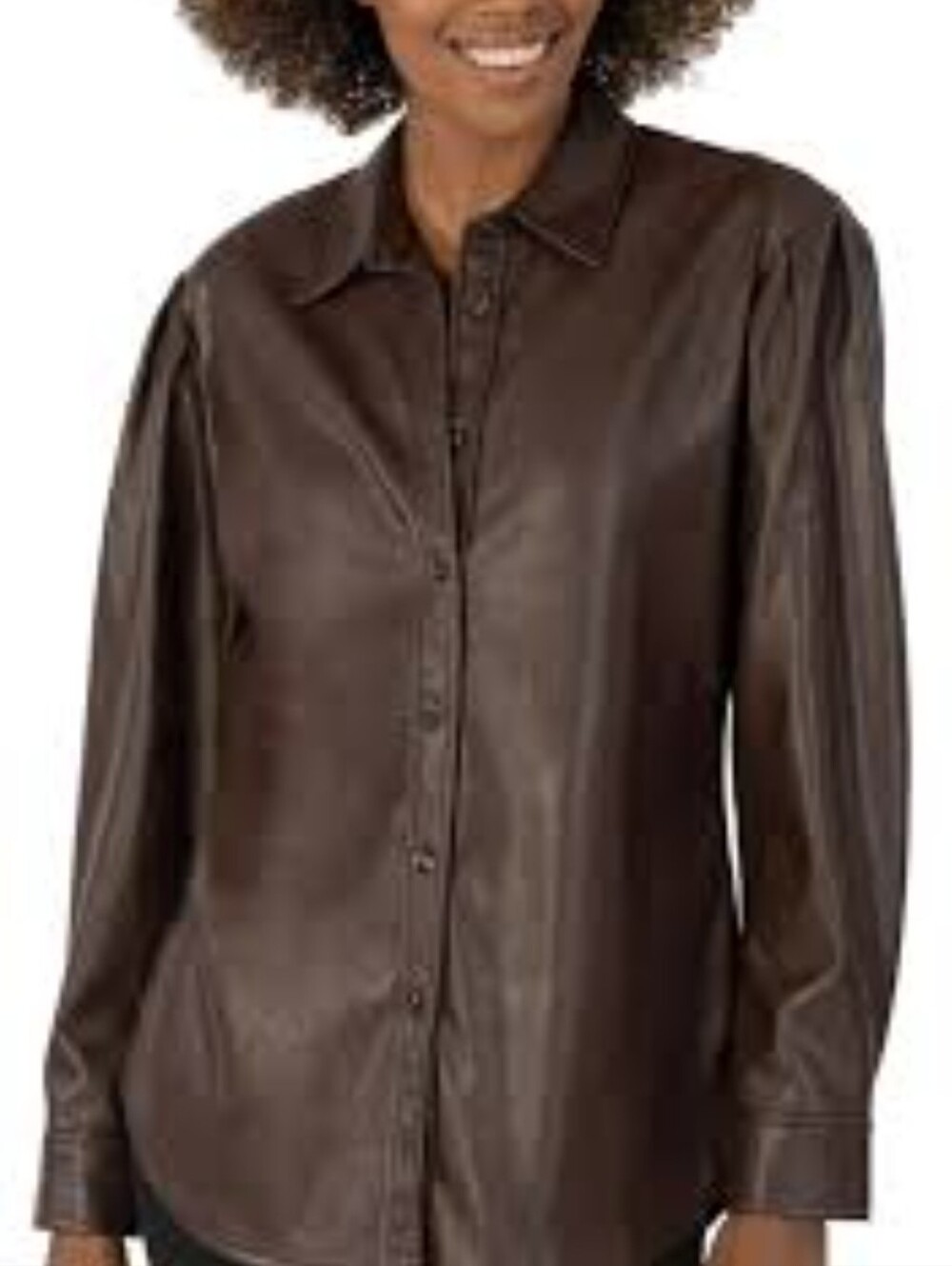 EUC - Kut from the Kloth Henrietta Faux Leather Shirt - Chocolate Medium